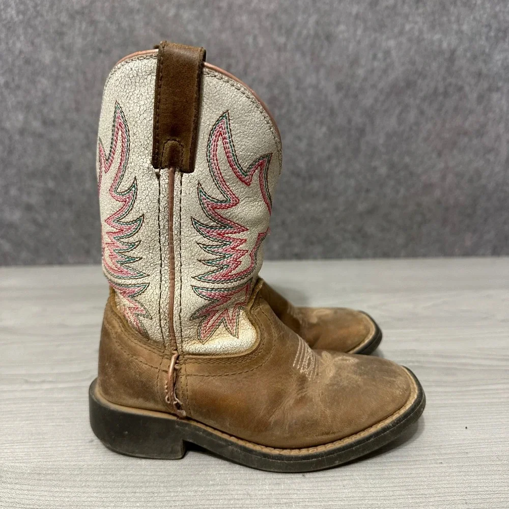 Shyanne Little Cady Boots‎ Girls Size 10 Brown White Square Toe Western Cowgirl